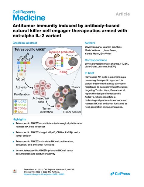 Pdf Antitumor Immunity Induced By Antibody Based Natural Killer Cell