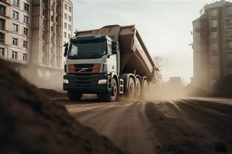 Un Cami N Volvo Circula Por Una Carretera Con Un Edificio Al Fondo