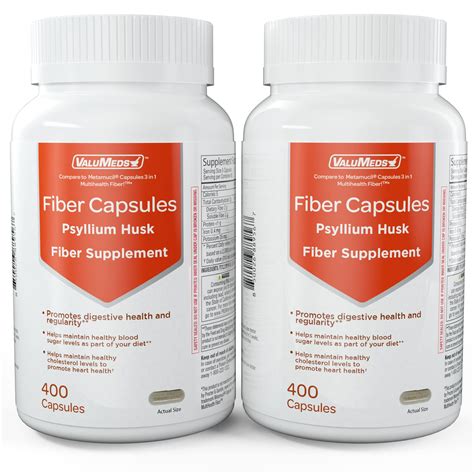 Valumeds Psyllium Husk Fiber Capsules Supplement 800 Count Soluble Dietary Colon Support For