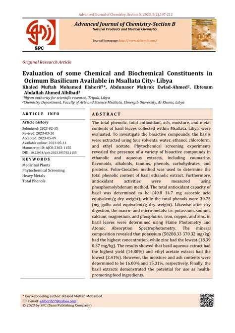 PDF Evaluation Of Some Chemical And Biochemical Constituents In