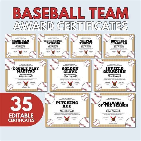 Baseball Team Award Certificates Editable In Canva End Of Season