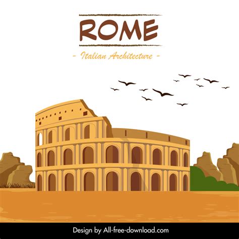 Ancient Rome Banner Template Vintage Colosseum Architecture Sketch