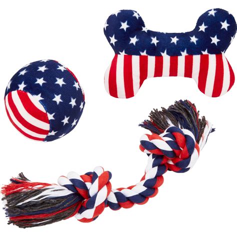 Discontinued Frisco Americana Rope And Plush Squeaky Dog Toy 3 Count