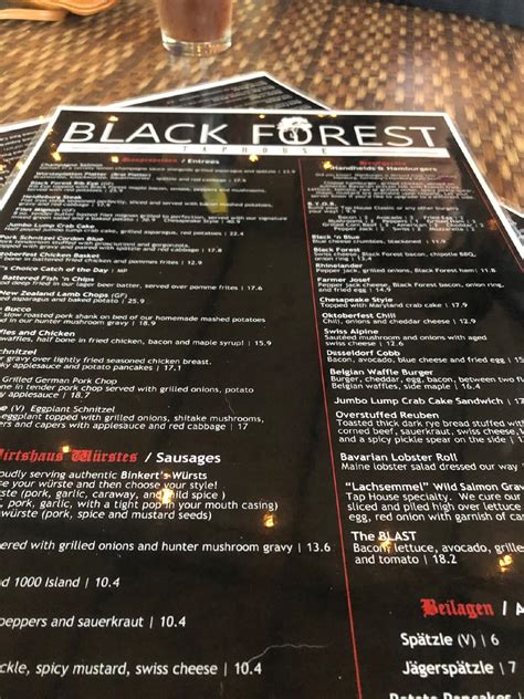 Menu at Black Forest Taphouse pub & bar, Fallston