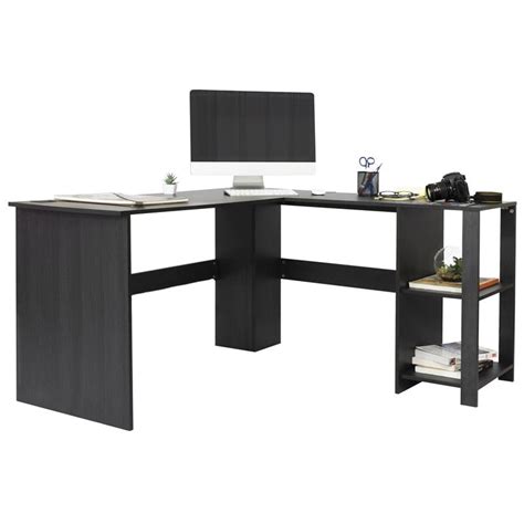 Living Essentials Aiden Wooden L Shaped Corner Computer Desk In Black