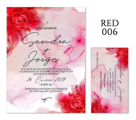 25 Invitaciones Florales Rojo Bodas Xv Años Etc en venta en