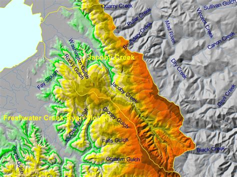 Area Jacoby Creek Topic Map B Elevation And Streams Jacoby Creek