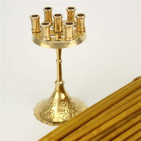 Set Of Seven Candle Brass Candle Holder Cross Design And 100 Beeswax