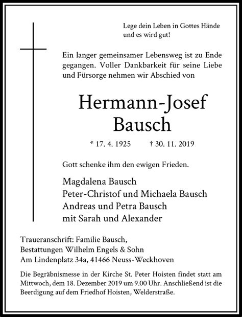 Alle Traueranzeigen für Hermann Josef Bausch trauer rp online de