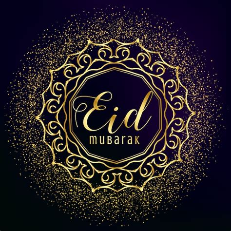 Eid Mubarak Greeting With Golden Mandala Decoration And Glitter Vector