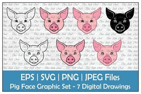 Cute Pig Face Head Outline Silhouette Color Clipart