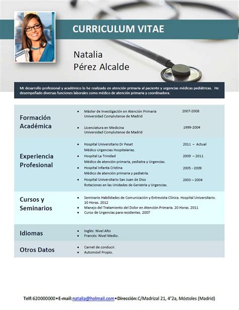 Plantilla Curriculum Vitae Médico Word Gratis Moseia