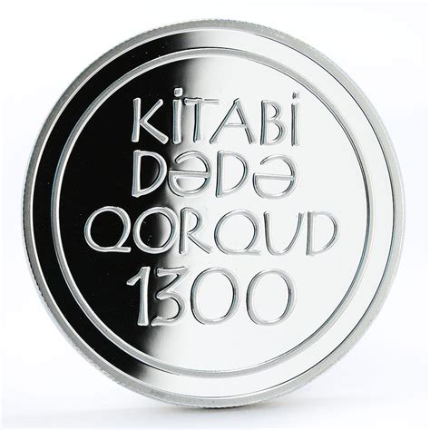 Azerbaijan 50 manat Book of My Grandfather Corkuta 1300 proof silver coin 1999 | Coinsberg