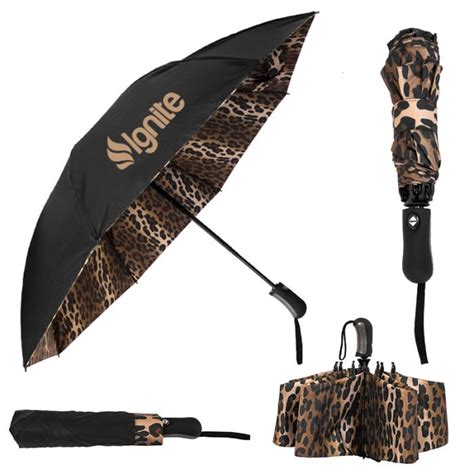 Inch Arc Custom Imprinted Leopard Inverted Folding Umbrellas