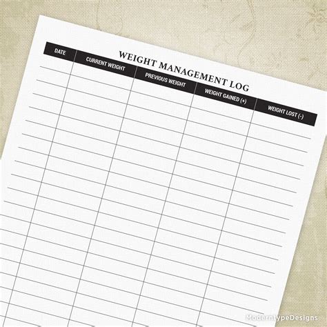 Weight Management Printable Log