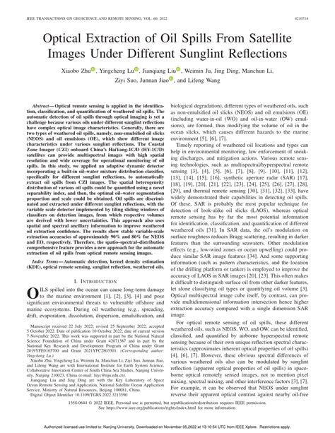 PDF Optical Extraction Of Oil Spills From Satellite Images Under