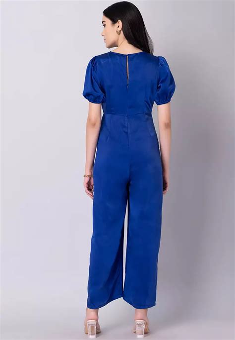 Buy Faballey Blue Satin Front Cut Out Jumpsuit Online Zalora