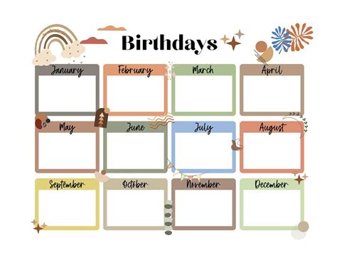 birthday calendar yearly pink template