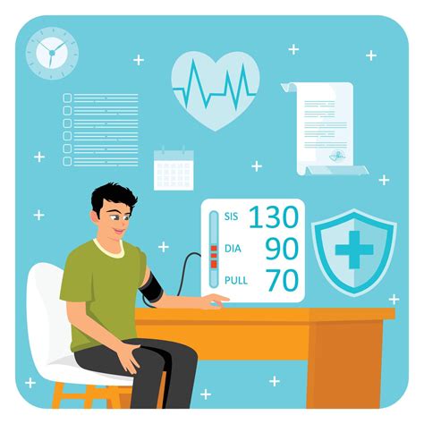 Man checking blood pressure at home using modern medical devices