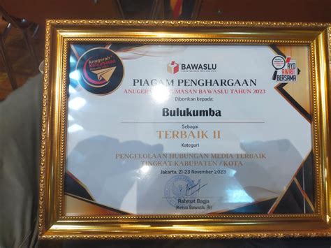 Bawaslu Bulukumba Kembali Meraih Anugerah Kehumasan Tingkat Nasional