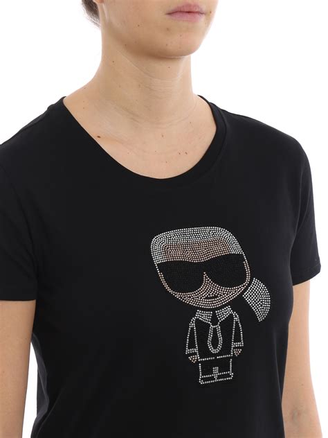 T Shirts Karl Lagerfeld Ikonik Karl Rhinestone Print T Shirt