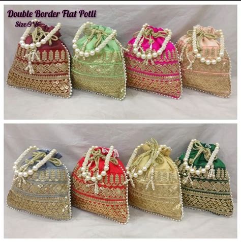 Handled Wedding Return Gifts Double Border Embroidery Potli Bag At