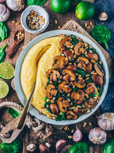 Creamy Vegan Polenta With Mushrooms And Spinach Bianca Zapatka Recipes