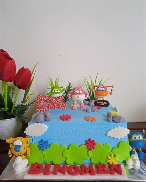 Kue Ulang Tahun Custom Cake Kotak Tema Super Wings Mimicici Cake