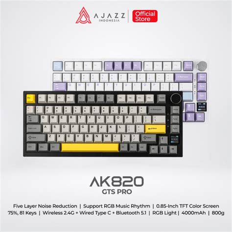 Ajazz AK820 GTS PRO 75 Keyboard Gaming Mechanical 3 Mode RGB With TFT