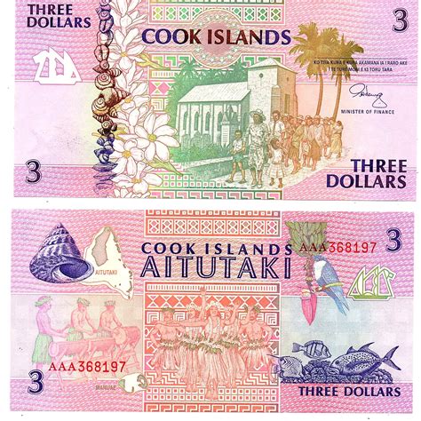 Cook Islands #7a 3 Dollars, Pages World Paper Money