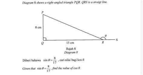 Solved Diagram 8 Shows A Right Angled Triangle Pqr Qrs Is A Straigt Line Rajah 8 Diagram 8