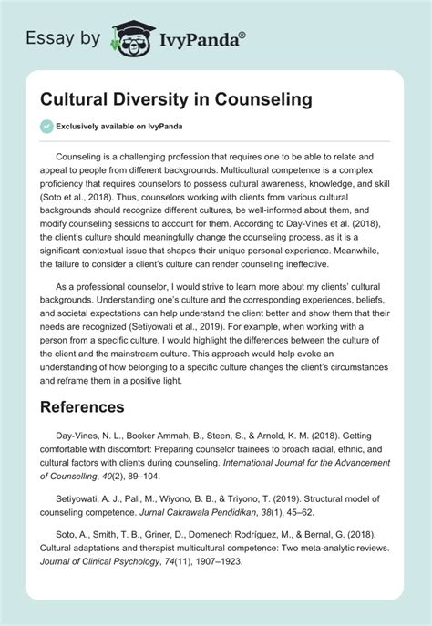 Cultural Diversity In Counseling Words Essay Example