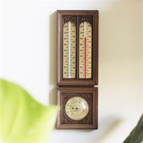 Vintage Airguide Wall Mounted Weather Station Mid Century Carved Wood