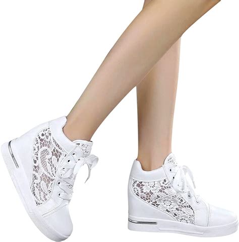 High Heeld Wedge Sneakers For Women Ladies Hidden Heel Sneakers Dressy Lace Up