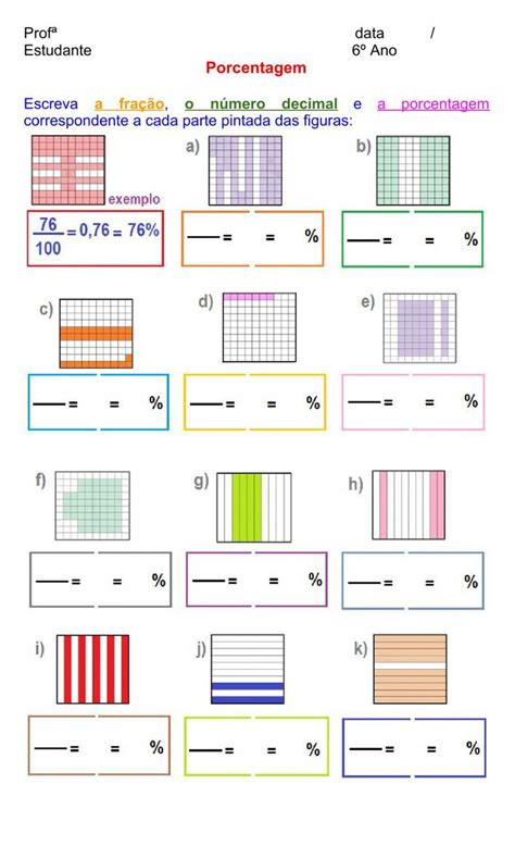 Porcentagem Activity For Ano Porcentagem Matematica Atividades De