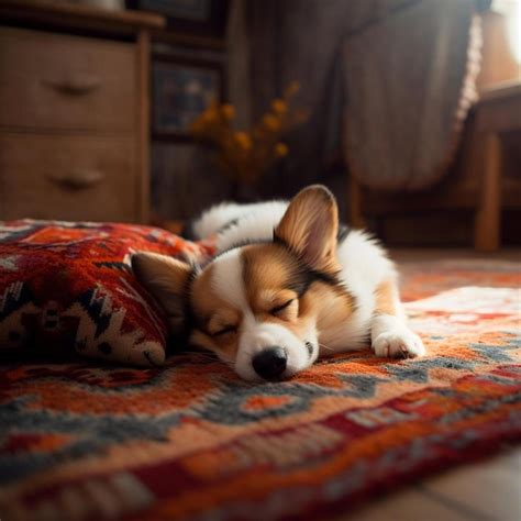 Un Perro Duerme Sobre Una Alfombra Con Una Manta Que Dice Cachorro