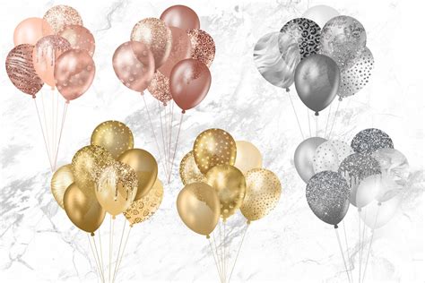 Glitter Balloons Clipart Rose Gold And Silver Glitter Party Etsy