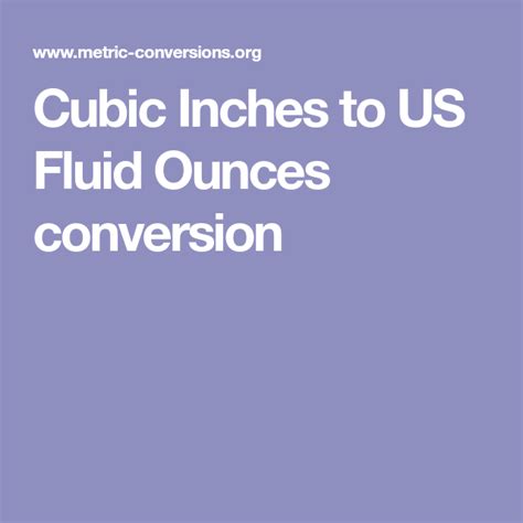 Cubic Inches To Us Fluid Ounces Conversion Fluid Ounce Ounces Fluid