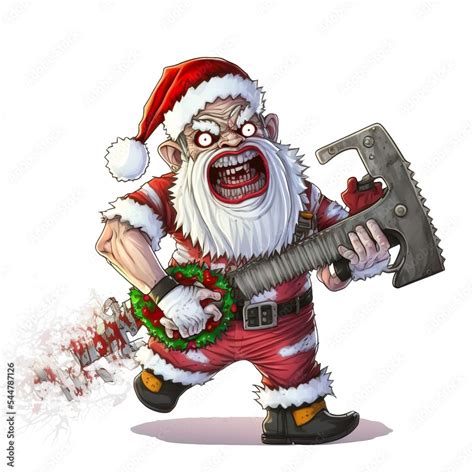 Santa claus chainsaw zombie in cartoon funny style. Christmas logo ...