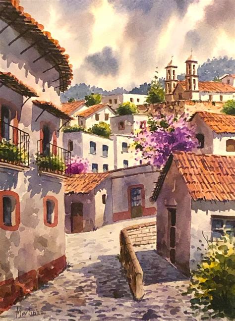 Watercolor Of Taxco Mexico Hispanic Art Mexico Art Mexican Artwork