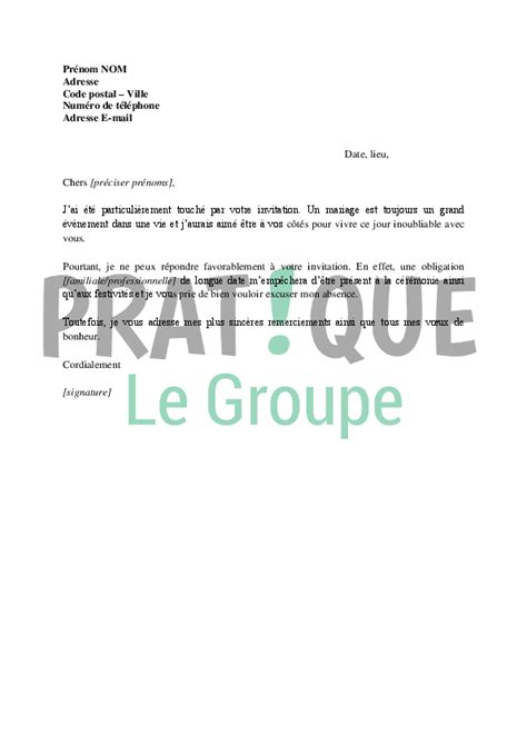 Lettre D Excuses En R Ponse Une Invitation Un Mariage Pratique Fr