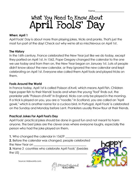April Fools Printables - Worksheets Library