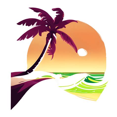 Beach Wave Coconut Tree Sunset Blue Water Green Water · Creative Fabrica