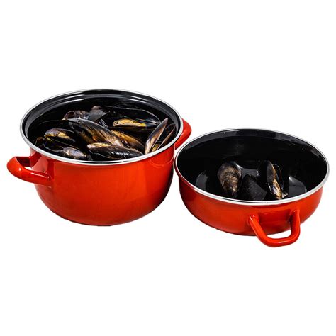 Urban Style Round Enamel 19cm Mussel Pot Serving Cookware W Lid