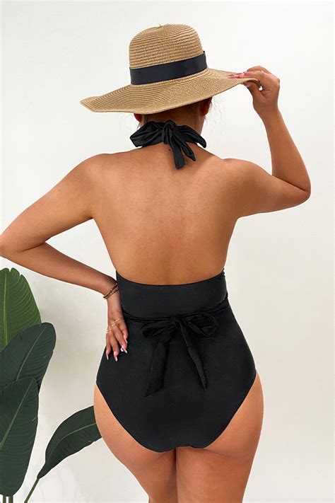 Halter Wrap Front One Piece Swimsuit