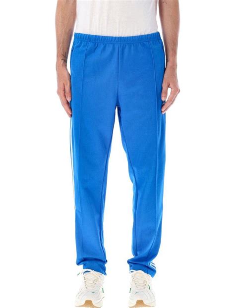 Adidas Originals Beckenbauer Logo Embroidered Striped Track Pants In Blue For Men Lyst