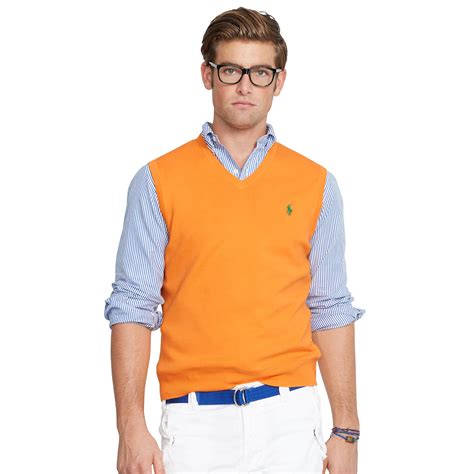 Polo Ralph Lauren Pima V Neck Vest In Orange For Men Hot Coral Lyst