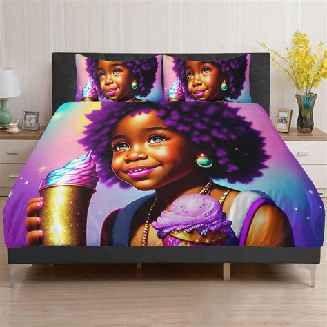 Melanatedme Maya Black Girl Magic Cute Little Afro Black Princess Duvet Cover Sets Etsy