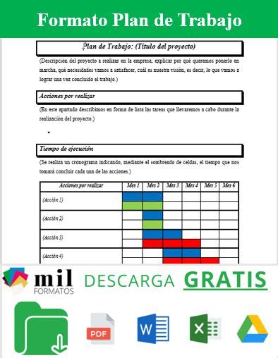 Plan De Trabajo Ejemplos Y Formatos Excel Word Y Pdfs Descarga