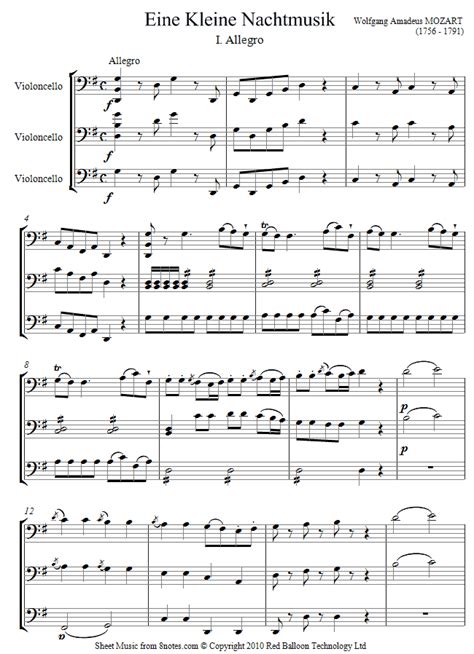 Mozart Eine Kleine Nachtmusik Mvt 1 Allegro Sheet Music For Cello Trio